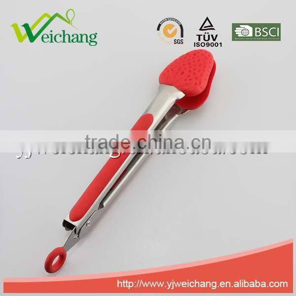 WCHXK01 Premium Comfort Stainless Steel Locking strawberry shape Food Tongs with Heat Resistant Silicone Heads, Good Grip
