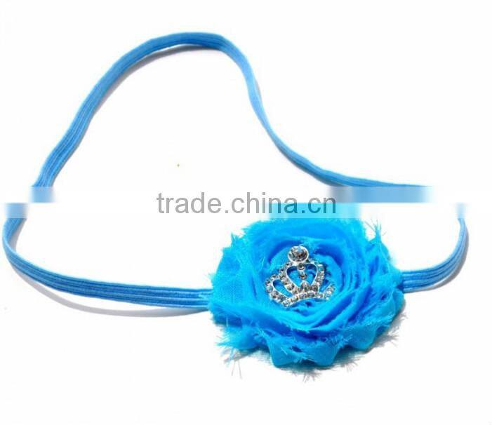 Baby Girls Rhinestone Crown Shabby chiffon flower Headband wholesale