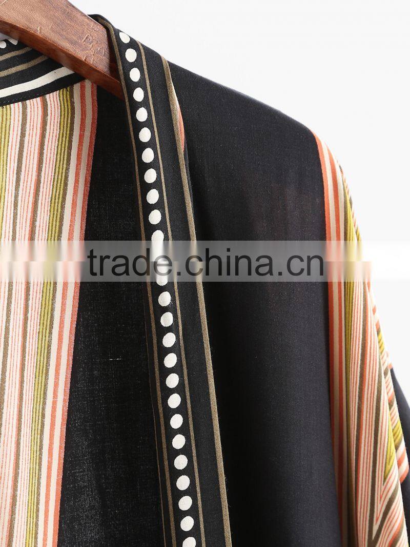 chinese clothing OEM summer women loose design Geo Print Kimono open jacket Kimono