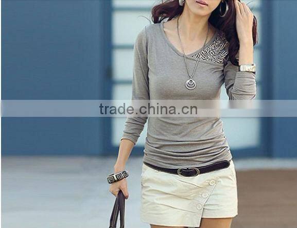 Ladies' Trendy long sleeve T-Shirt with printing,white and black T shirt,plain ladies T shirt