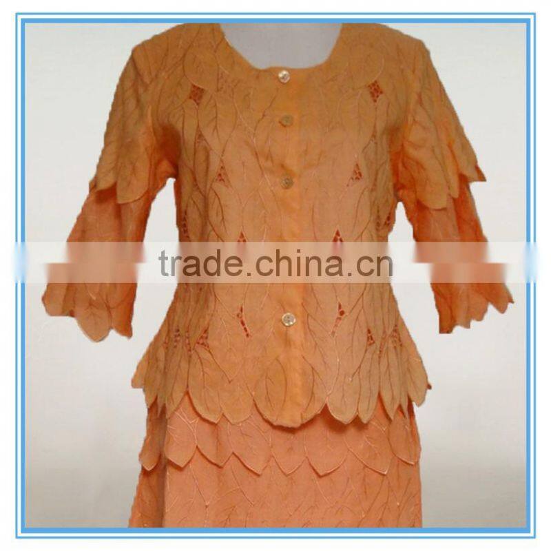 Ladies Wholesale Leaves Pattern Embroidery Cutwork Church Dresses Suits