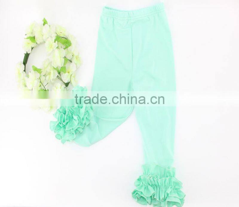 Children's Boutique Clothes Solid Color Cotton Icing Pants Girls Kids Triple Ruffle Leggings