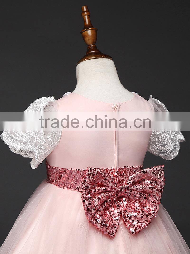 Girls short sleeved wedding dress big bow dress lace wedding dress bridal