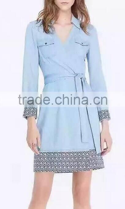 Runwaylover EY1016C Lady fashion garment manufacturer long denim trench coat for women