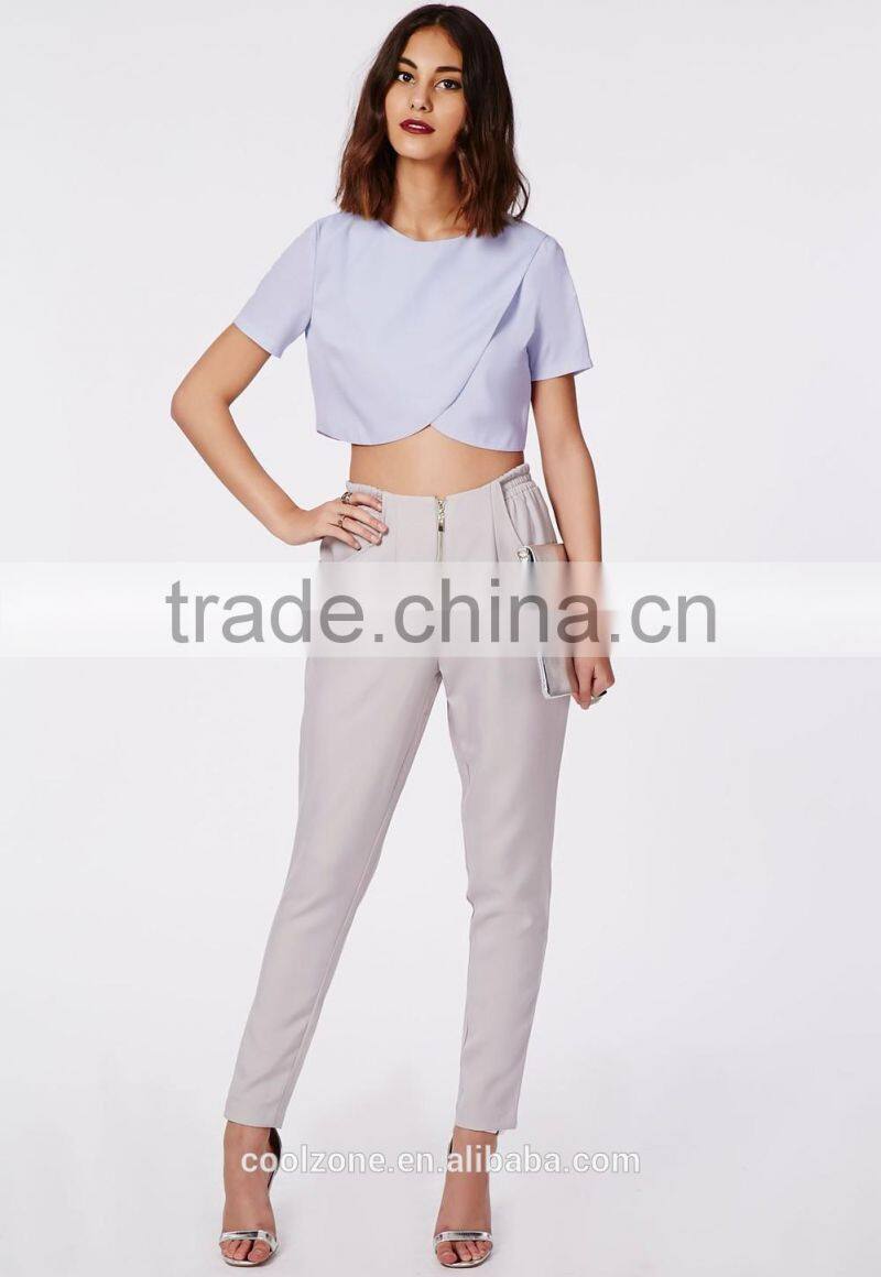 Hot selling wrap front baby blue crop top wholesale women tank tops