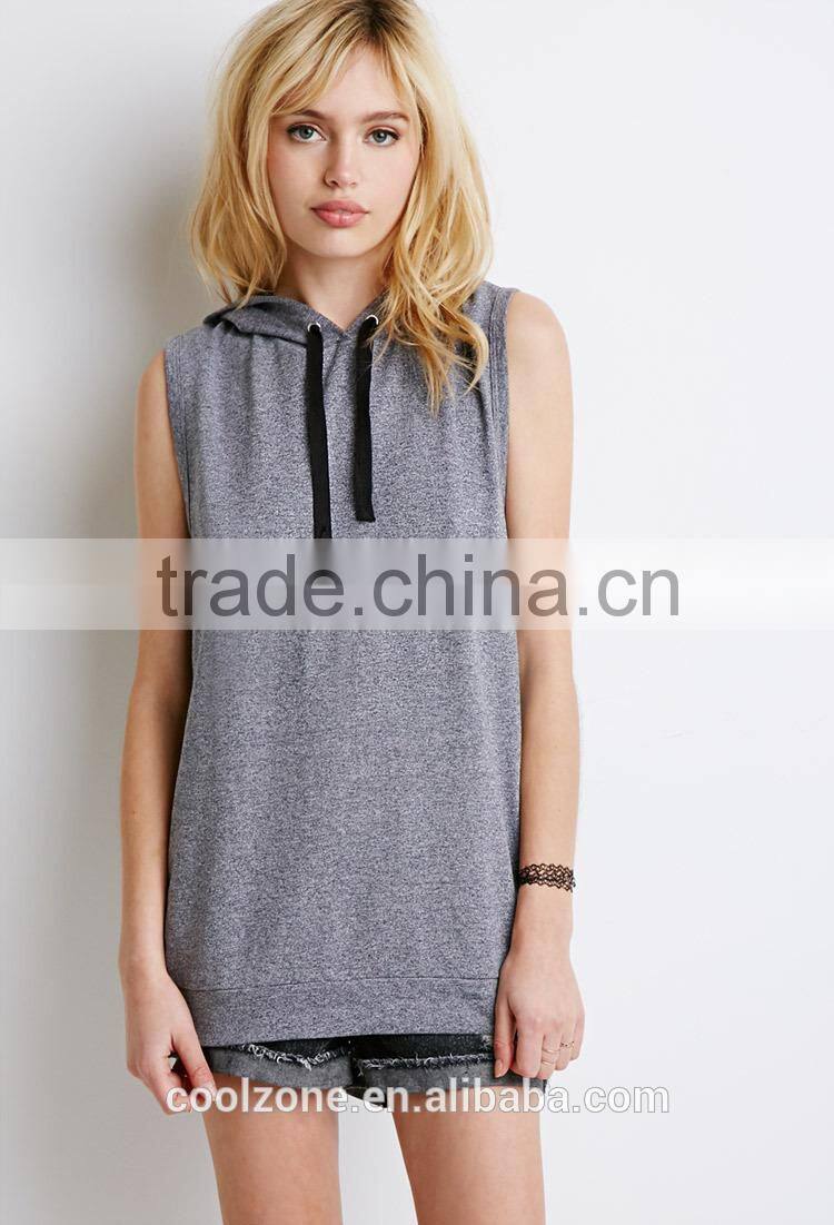 Wholesale fully lined sleeveless women hoodie knit custom hoodies 2015