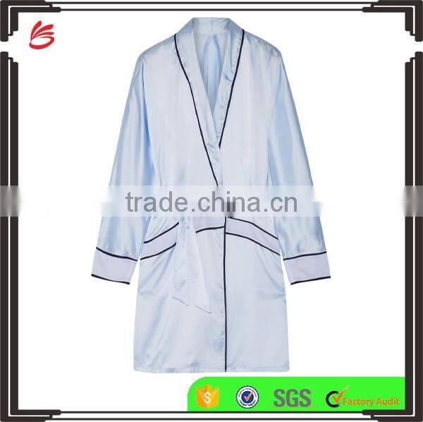 Custom Made 100% Polyester Hand Wash Sky-Blue Silk Night Gown for Women