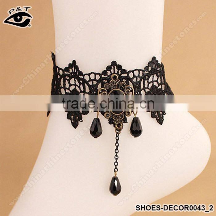 Vintage Style Anklets Black Rhinestone With Metal Chain Feet Ornaments