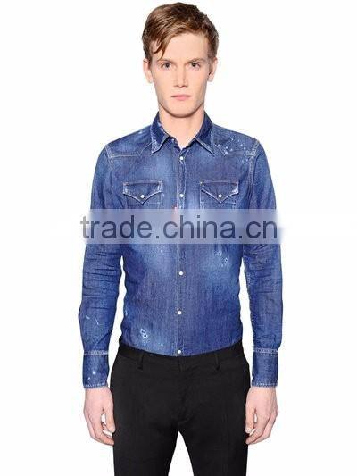 2016 men's slim fit cotton washed denim jeans shirt