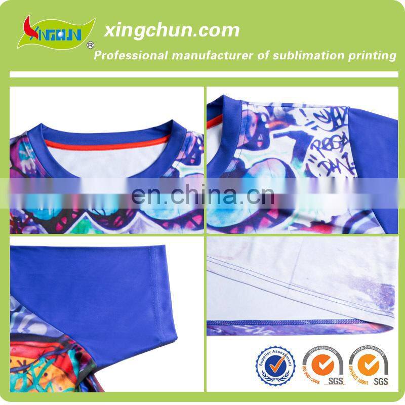 Round neck 100% Polyester wholesale customize scrawl dye sublimation printing Tee shirts