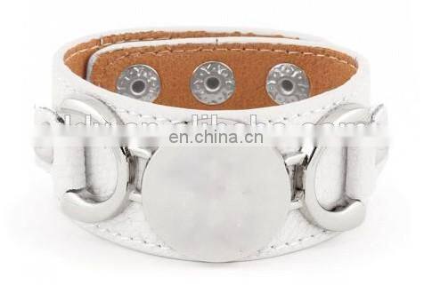 Thin leather wrap with Round plate Monogram Bracelet