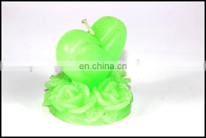 Greeen carve heart and rose shaped stick candle decoration