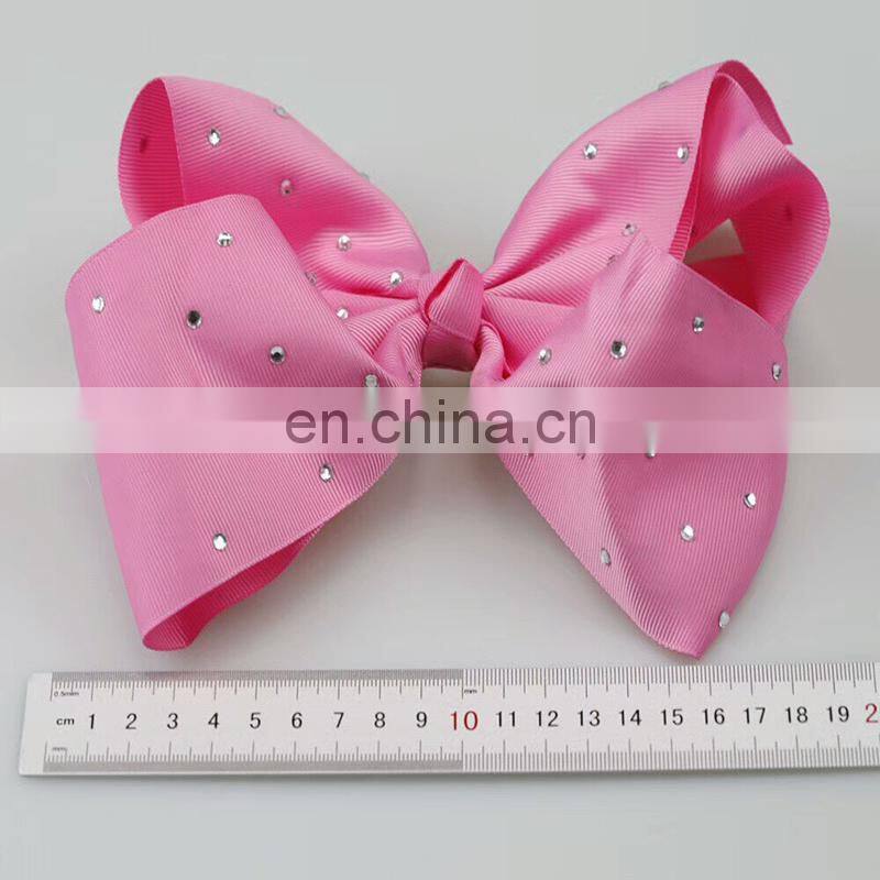 New design fabric big size 18cm bowknot Metal Hair Clips rhinestone stick fabric bowknot with alligator Clips for kids