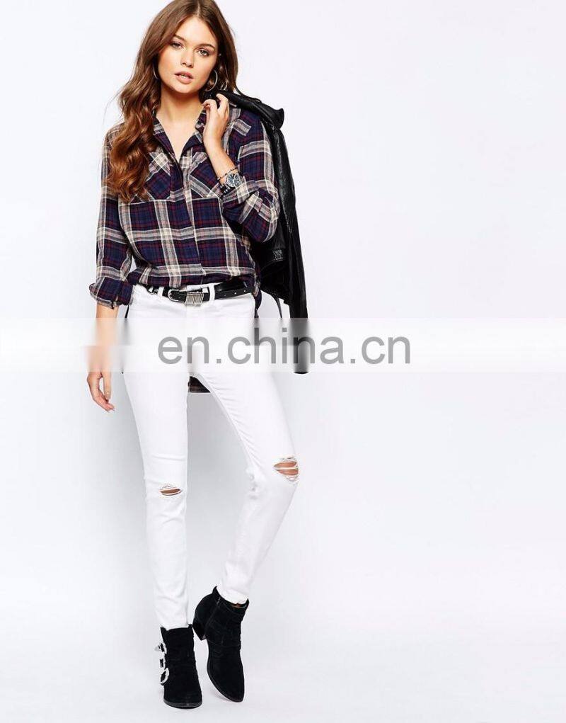 Vintage style 100%cotton woman grid shirt with side split