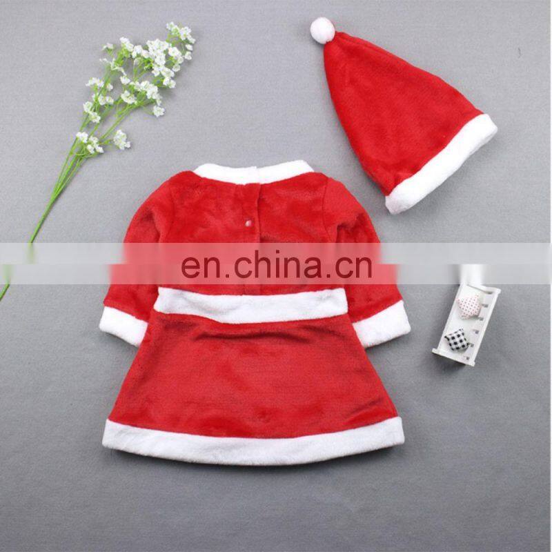 Newest Baby Girl Child Charming Christmas Skirt Gift Bowknot Ruffle Round Collar Long Sleeve Dress + 1 * Santa Claus Hat