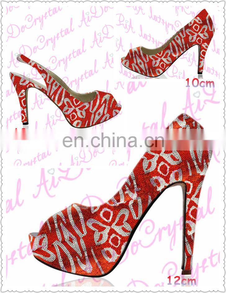 Aidocrystal stiletto pump for dress high heels red pointed toe fashion ladies shoes with crystal