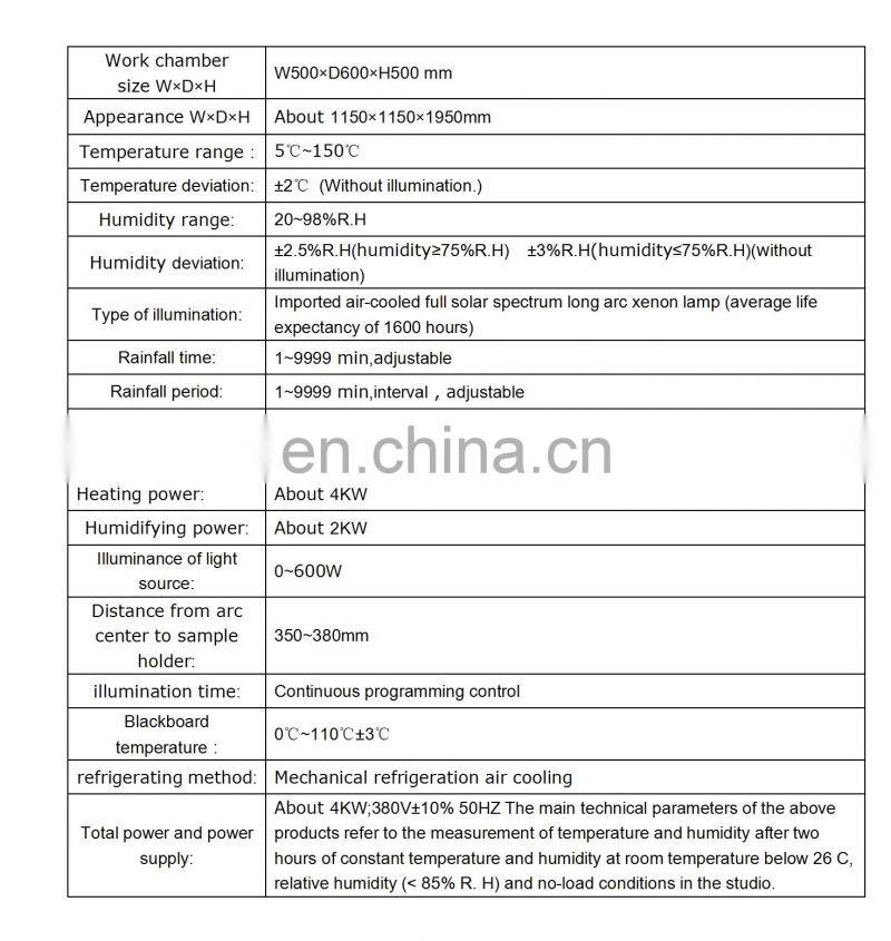 for extreme temperature test Weather Arc Instrument Resistance Water-Cooled Lamp Xenon Aging Test Chamber with great price