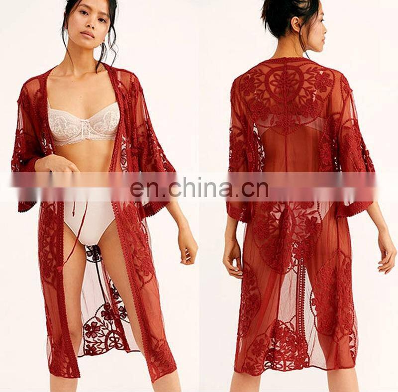 2019 Lace Beach Pareo Beachwear Swim suit Cover up Playa Pareo Tunics for Beach Kimono Swimwear Women Lace Beach Dress