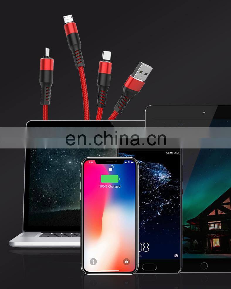 Multi 3 in1 USB Charging Cable Nylon Braided USB Cables Fast Multiple Charging cords