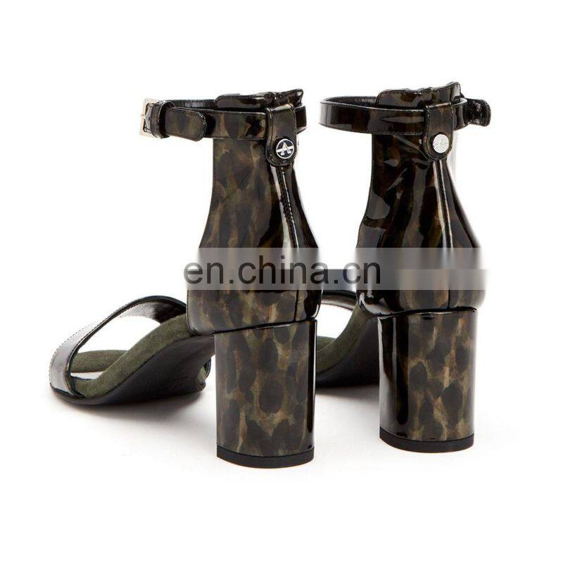 ladies fancy design high heel patent leather sandals shoes women covered heel shoe