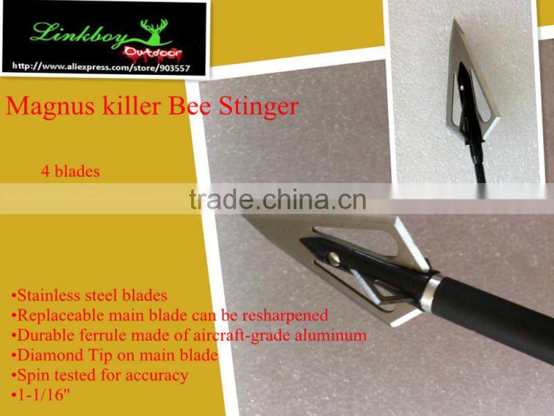 Magnus killer bee Stinger Fixed-Blade Broadheads Stainless steel 4 blades 100gr hunting LinkBoy