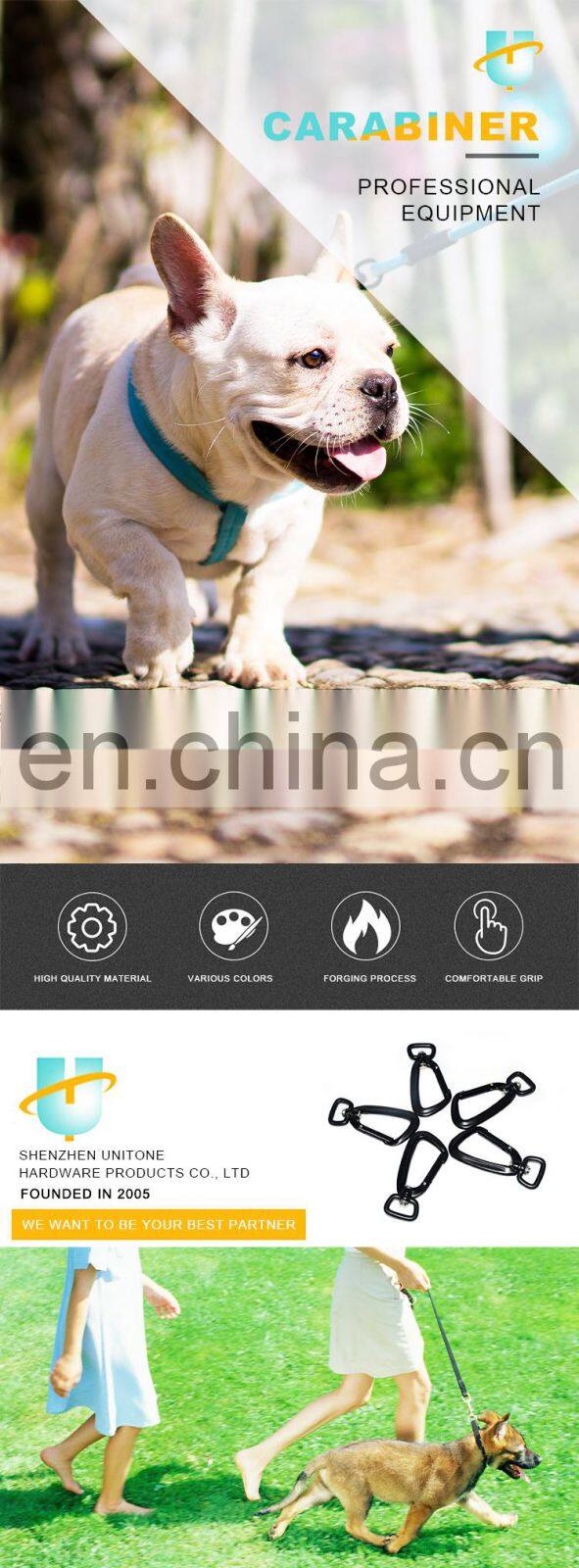 New safety spring carabiner hook for dog leashes