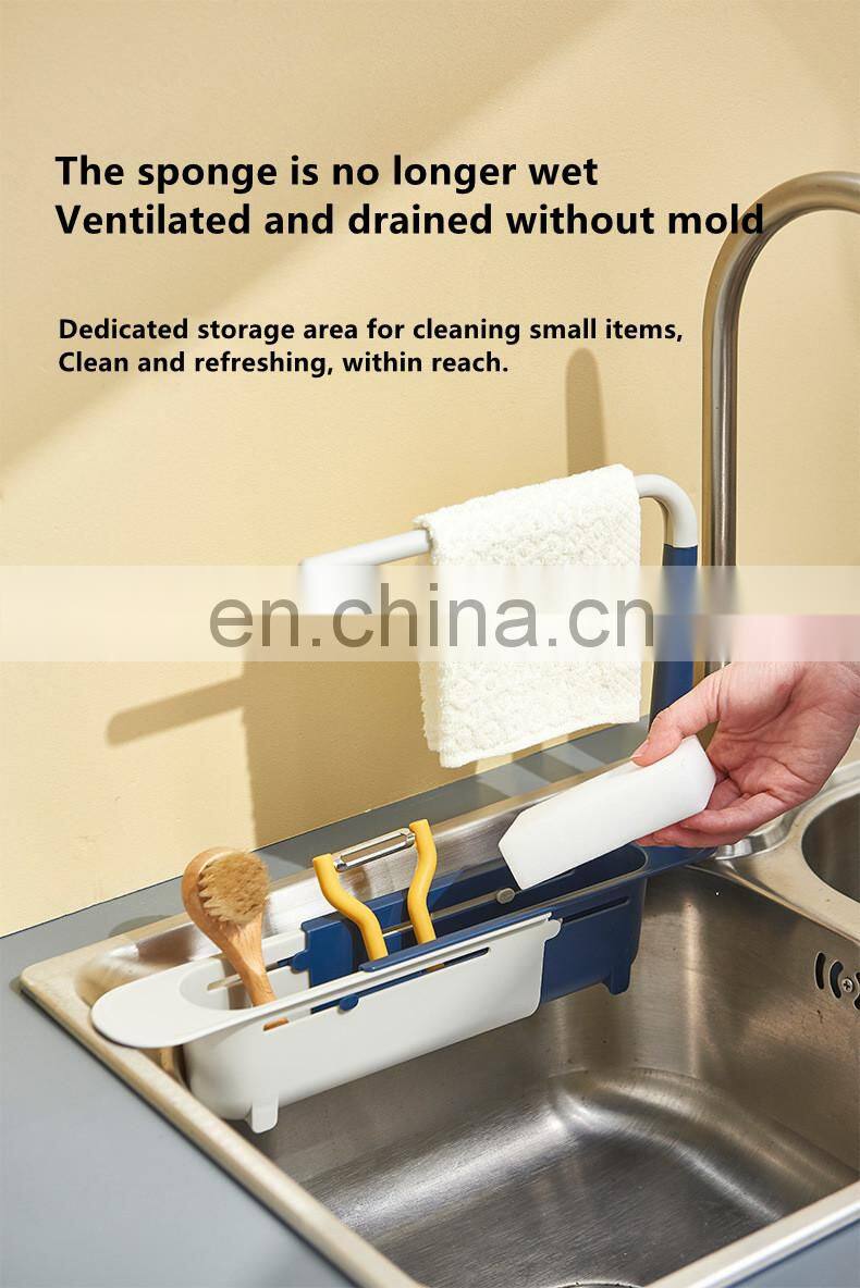 Telescopic Sink Shelf Kitchen Sink Organizer Soap Sponge Holder Towel Drain Rack Storage Basket Kitchen accessories gadget