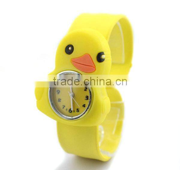 cute little yellow duck slap watch glass face quartz movt silicone stainless watch