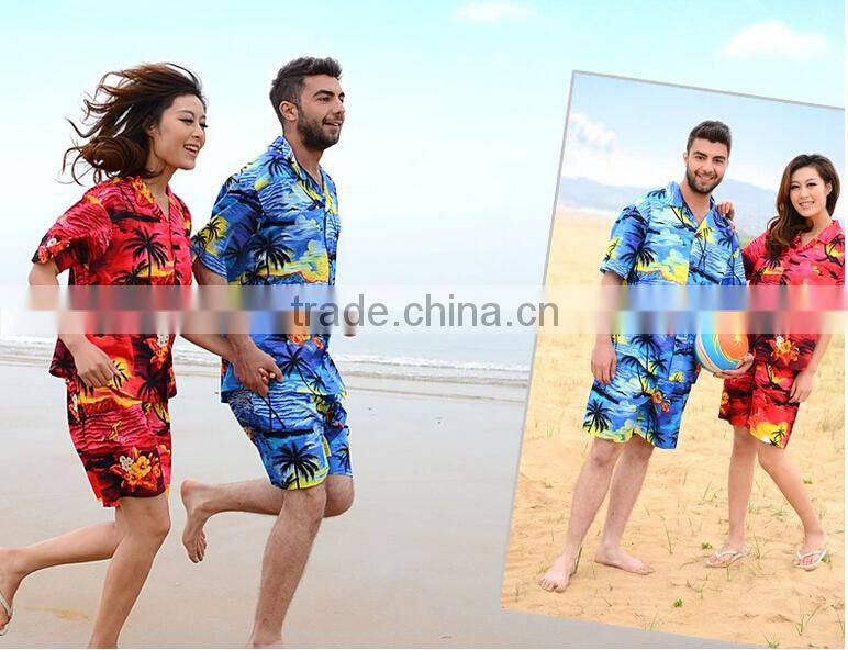 couples beach Hawaiian leisure men's and women's 100% cotton short sleeve shirt printing loose big yards