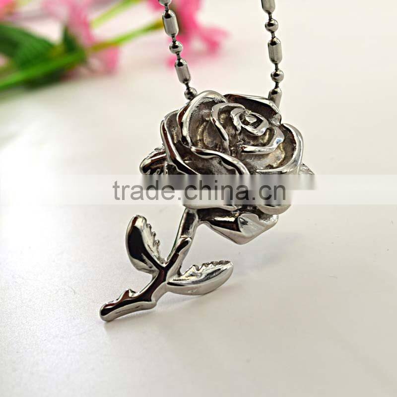 Vacuum plating silver and gold girl wholesale fashion jewelry rose flower pendant