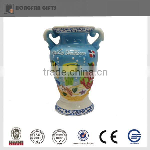 Hotsale porcelain blue sicilia souvenir sauce bottle with lid