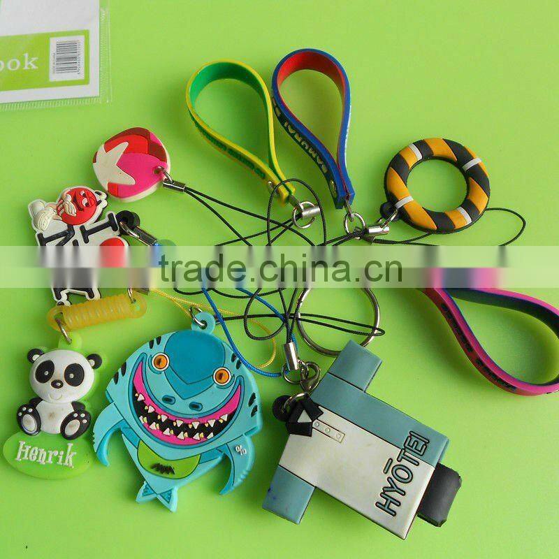 custom soft pvc 2d yellow star shape mobile phone strap