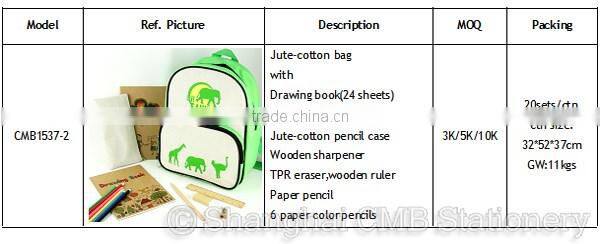 Eco stationery set backpack school bag