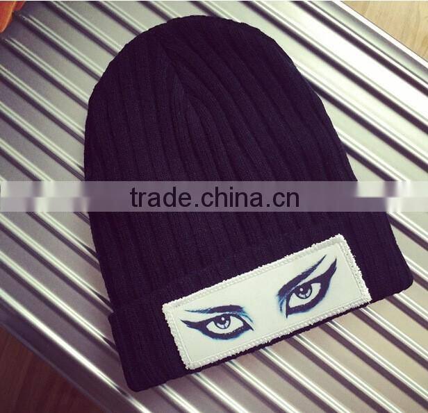 2016 Newest Cool Punk Rock Eye Pattern Rolled Brim Man Women Beanie Hats