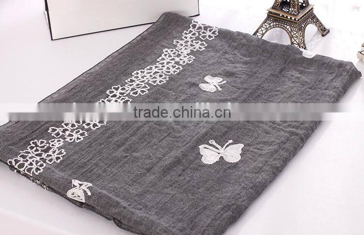 New Design Butterfly Embroidery Cotton Fashion Ladies Scarf