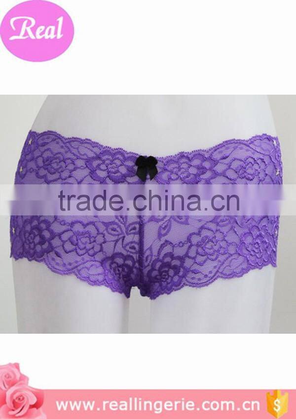 purple sexy full lace transparent woman panties with star metal decorated