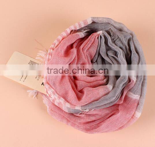 2014 Newest Fashion Lady Stripe Design 100% Cotton Linen Scarf
