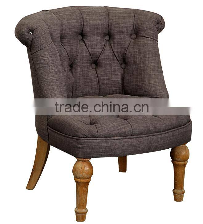 Tufted wooden vintage gray linen fabric upholstery chair