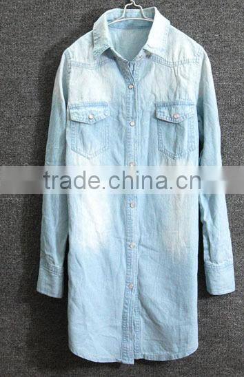 ladies cotton polo collar skirt solid color long sleeve jean blouse