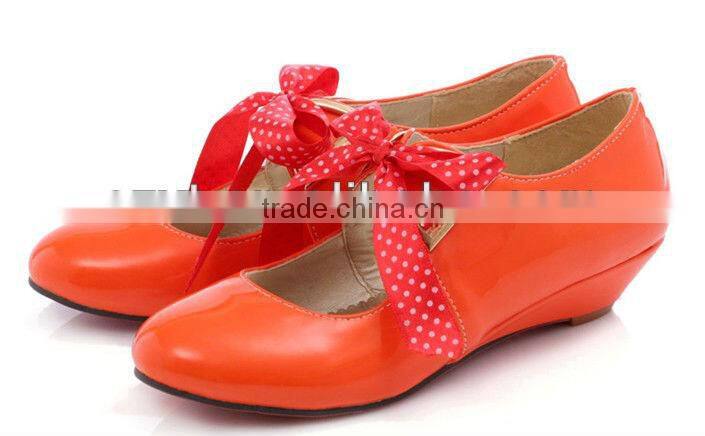 Candy color girls shoes wedge low heel school shoes for girls