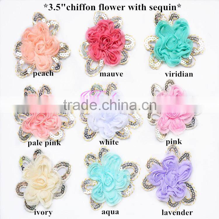 Chiffon Flower and Silver Leaf Sequin Flower Applique - DIY Flower Headbands - Bridal Applique
