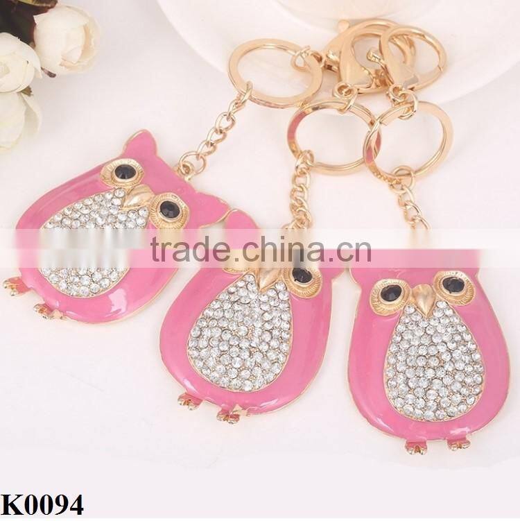 Pink owl keychain reflective key chain alloy metal keychain rhinestone keyring fashion gift K0094