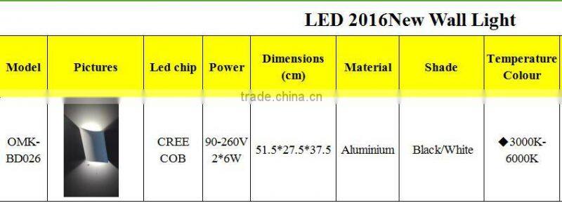 2*6W COB warm white aluminum LED wall light
