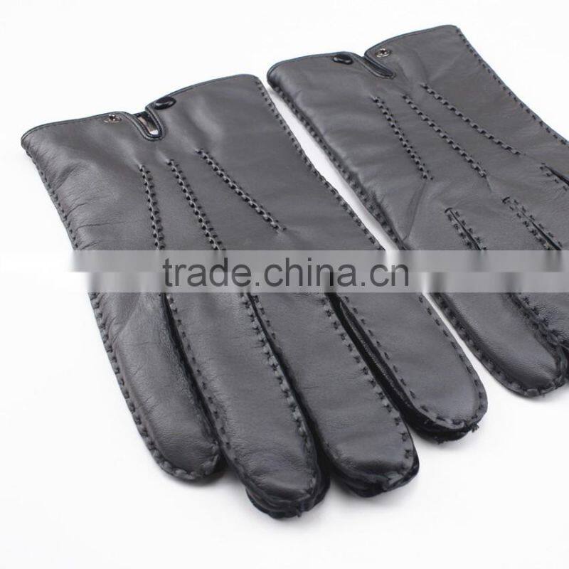 Fashion outside sewing touch screen black sheepskin gloves for men