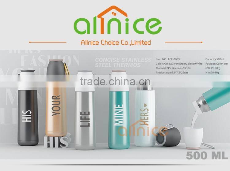 Good quality 500ml PP Silicone Stainless Steel 304 promotional bottle gifts wholesale
