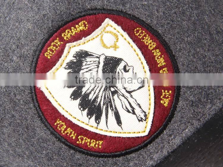 applique snapback cap with flat leather brim red under brim wholesale