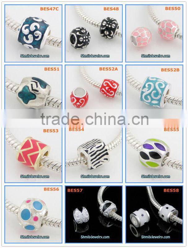 Wholesale White Enamel and Black CZ Sterling Silver Jewelry Beads BES58