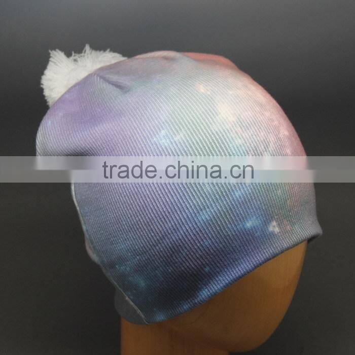2015 CUSTOM SUBLIMATION PRINTING POM BEANIE HAT CUSTOM LOGO HAT