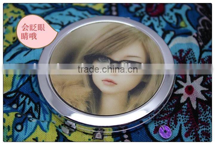 Silver color 3D Doll decoration pocket mirror , promotion gifts