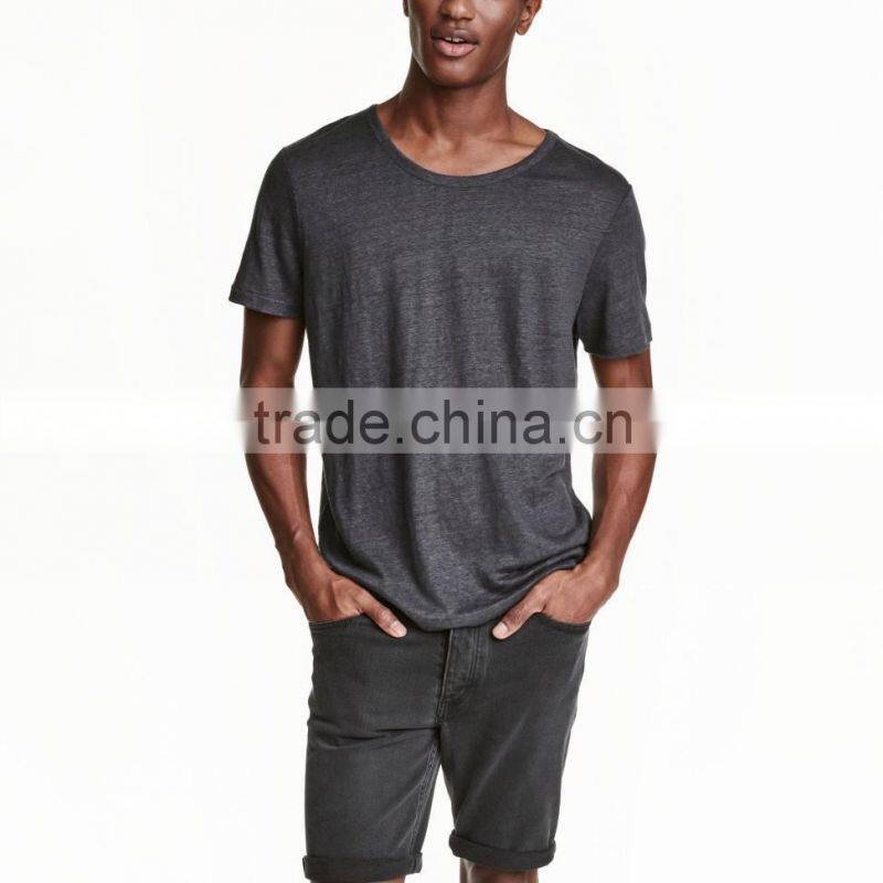 New Style Custom Men's T-shirt in Linen Slub Jersey 100% Linen Fitness T-shirt for Men Wholesale